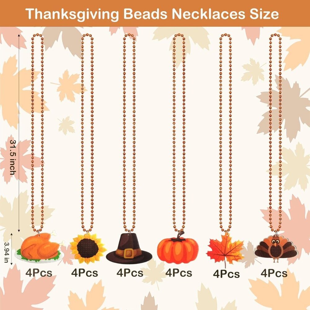 24 Pack Thanksgiving Beaded Necklaces, 31.5 Inch Metallic Orange Beaded Necklace - Picture 3 of 6